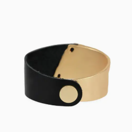 Black Leather & Gold Bracelet Cuff