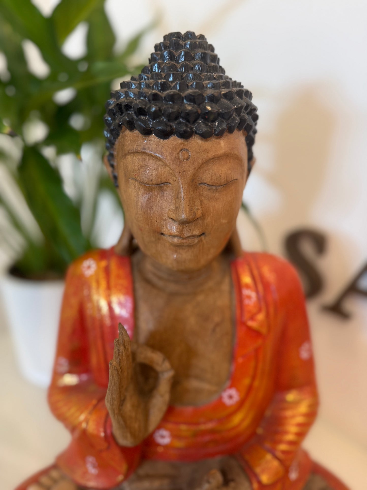 Buddha Statue Painted Wood