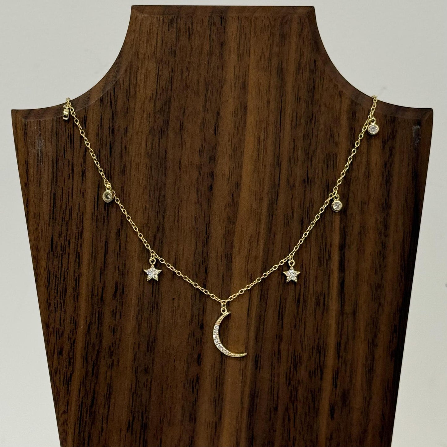 Gold Necklace with Sliver Moon & Stars