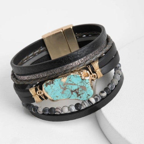 Turquoise & Braided Leather Bracelet