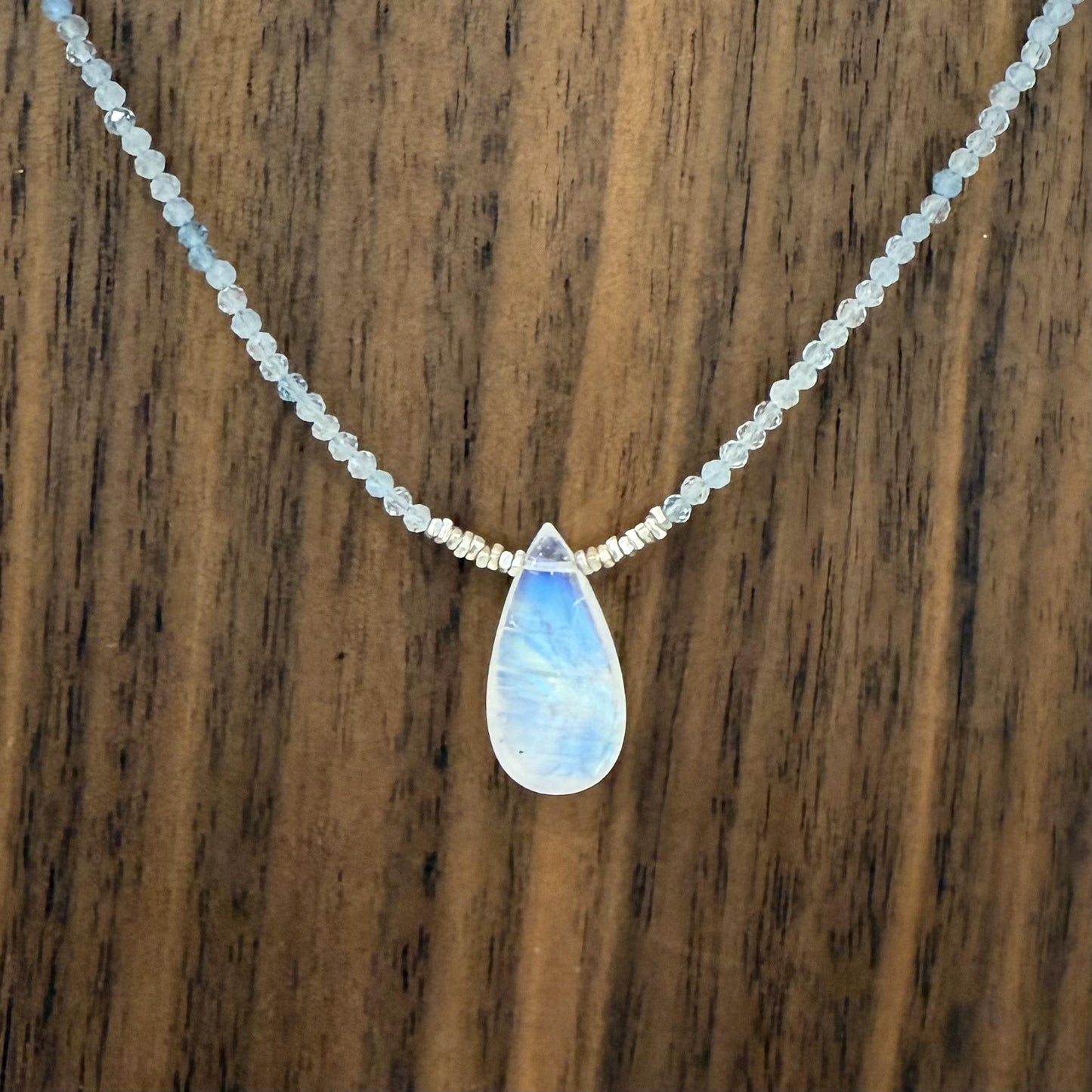 Moonstone Pendant on Aquamarine Gemstone/Silver Strand
