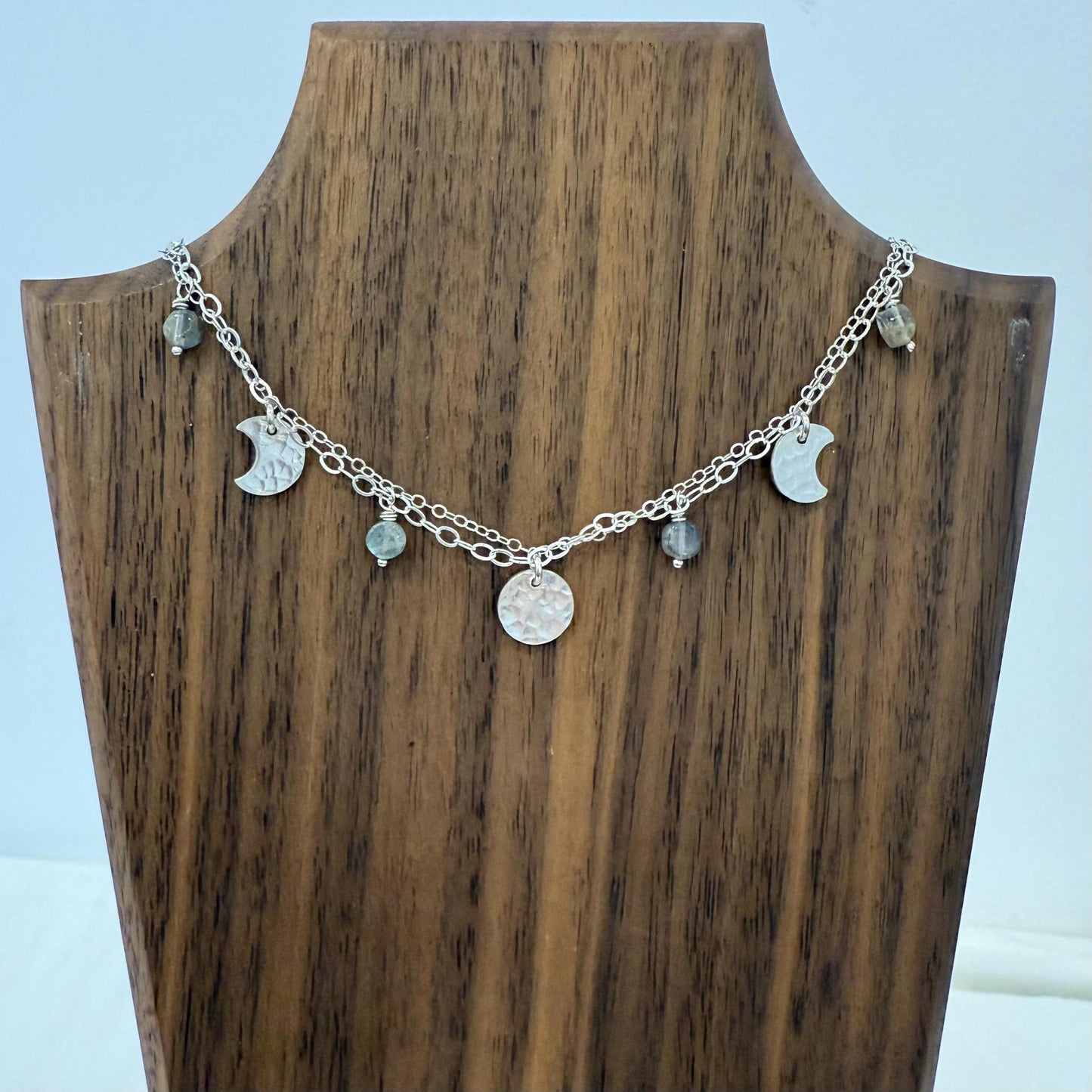 Tiny Crescent Moon Necklace w/ Labradorite
