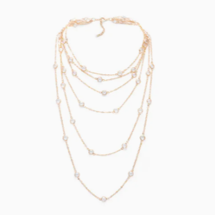 Multi Layered Crystal Glass & Gold Necklace