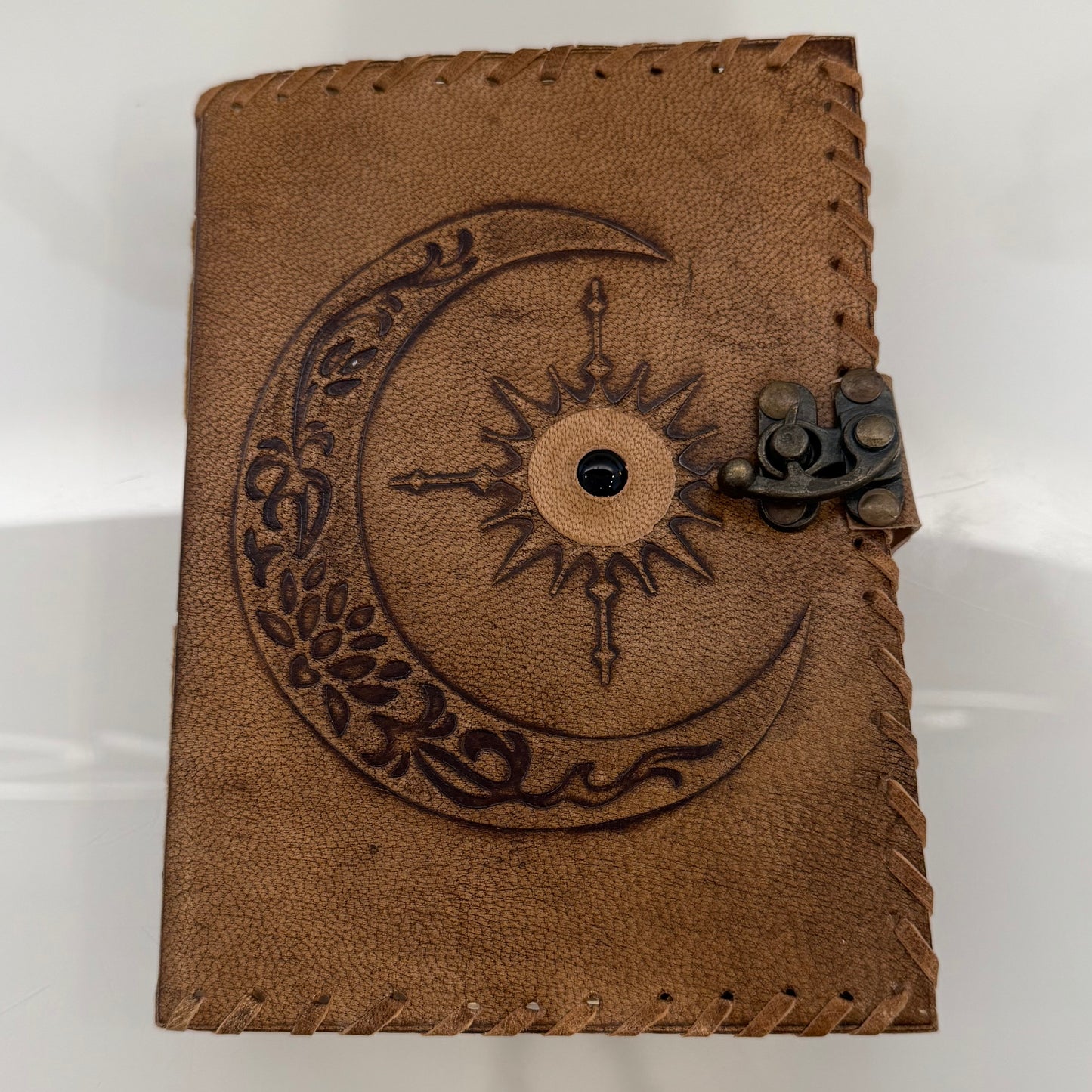 Hand Crafted Leather Moon Gemstone Journal
