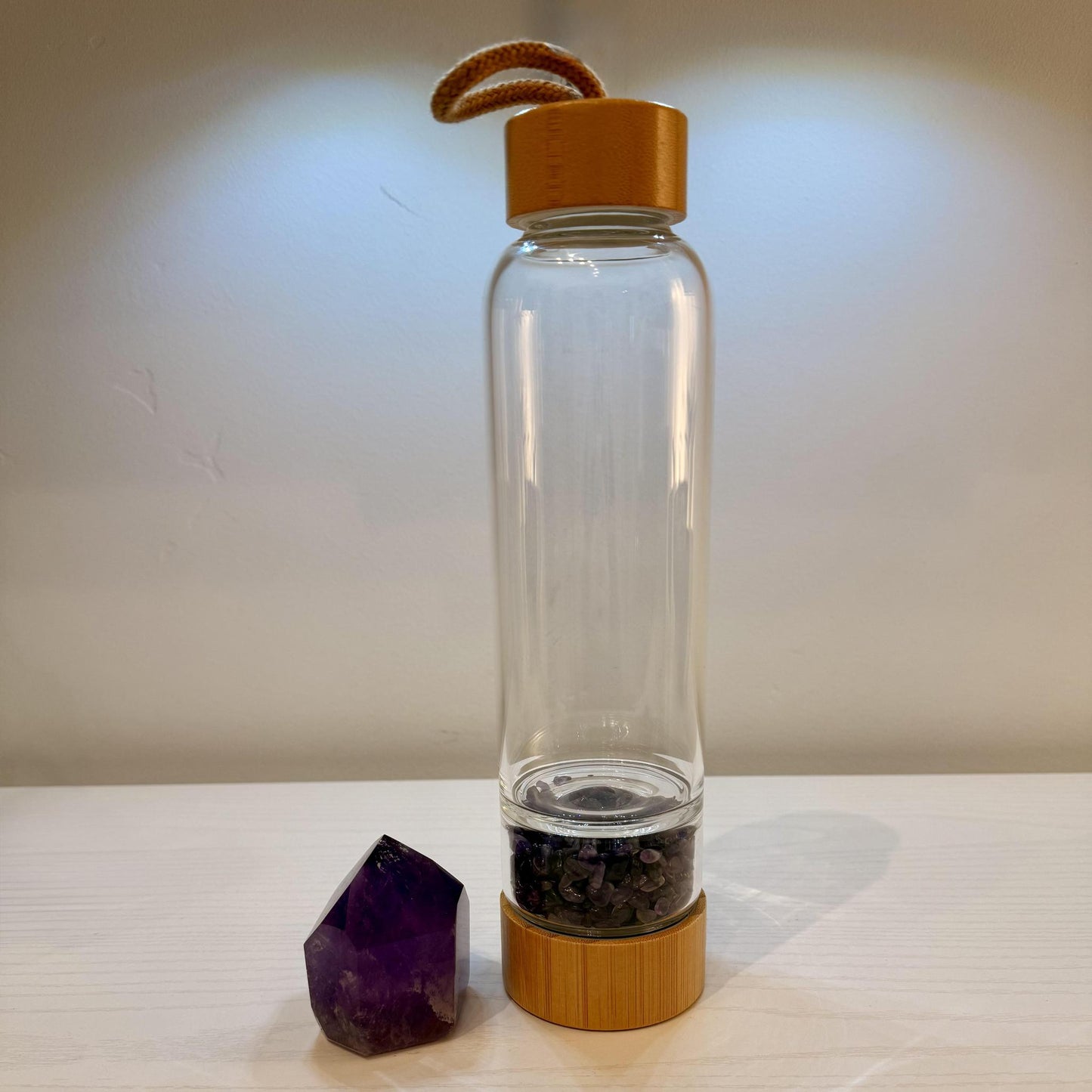 Glass Water Bottle with Crystal Gemstones