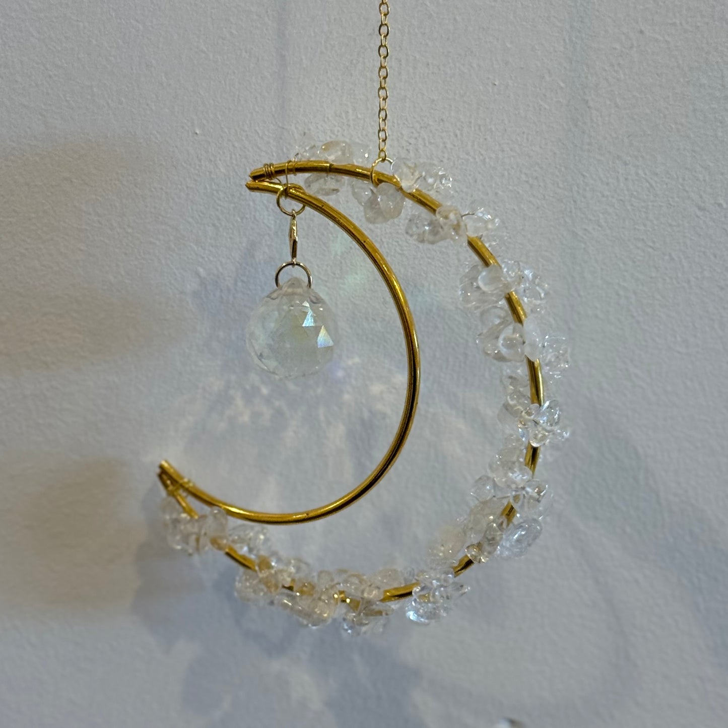 Gold Crystal Moon Suncatcher