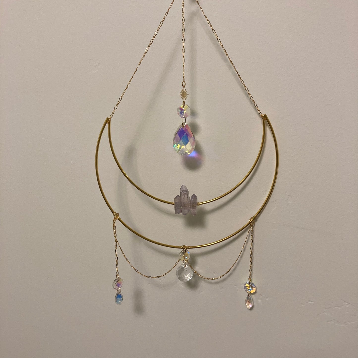 Crescent Moon Medium with Crystals Suncatcher