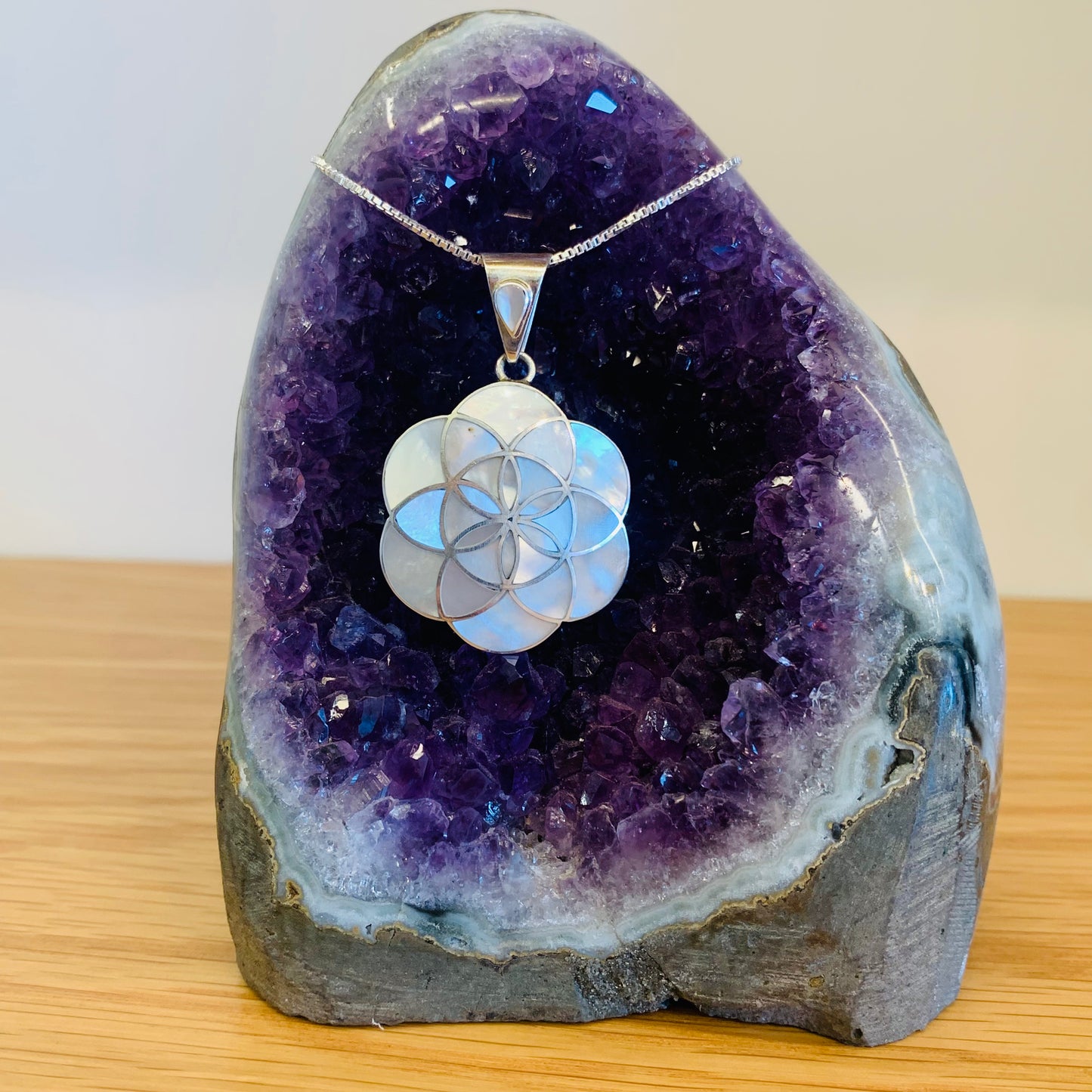 Seed of Life Mother of Pearl Pendant Small with Silver Chain