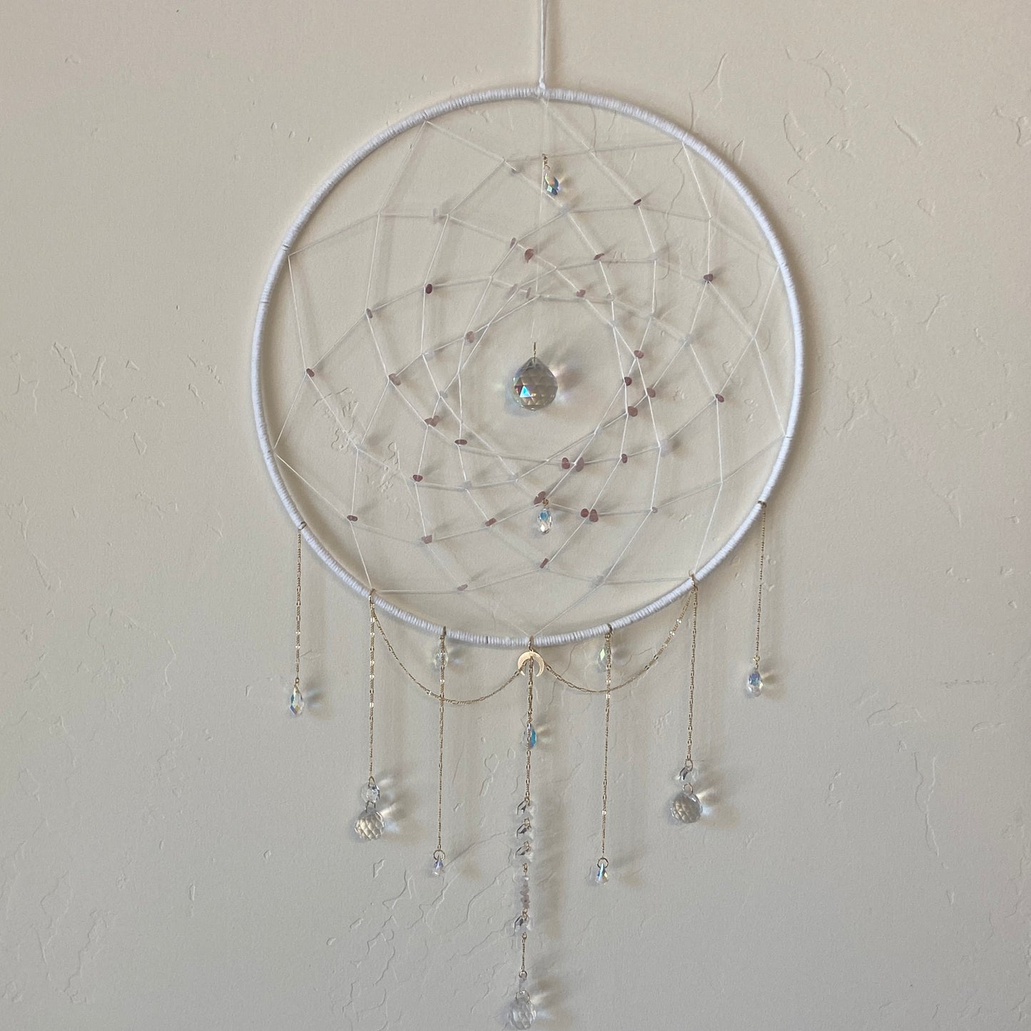 White Aura with Strawberry & Rose Quartz Dream Catcher