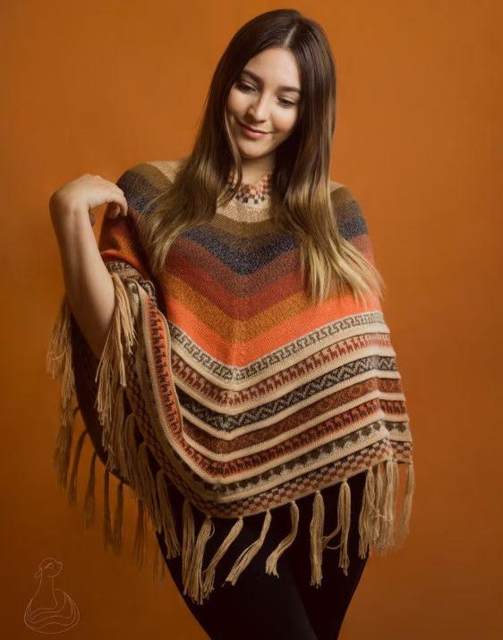 Baby Alpaca Poncho Diamond Design