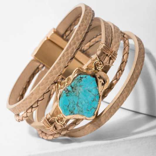 Turquoise & Braided Leather Bracelet