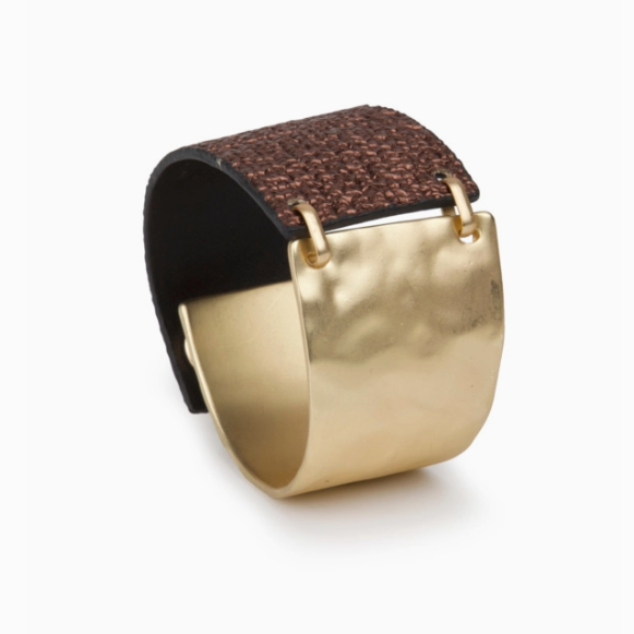Leather & Gold Bracelet Cuff