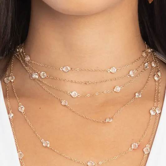 Multi Layered Crystal Glass & Gold Necklace