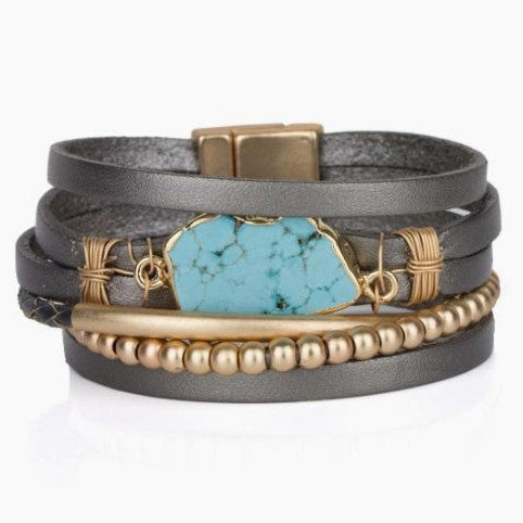 Turquoise & Braided Leather Bracelet
