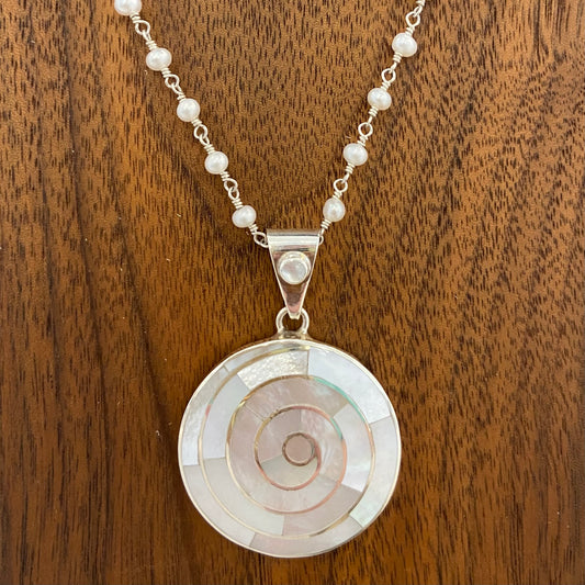 Mother of Pearl White Spiral on Petite Pearl Chain