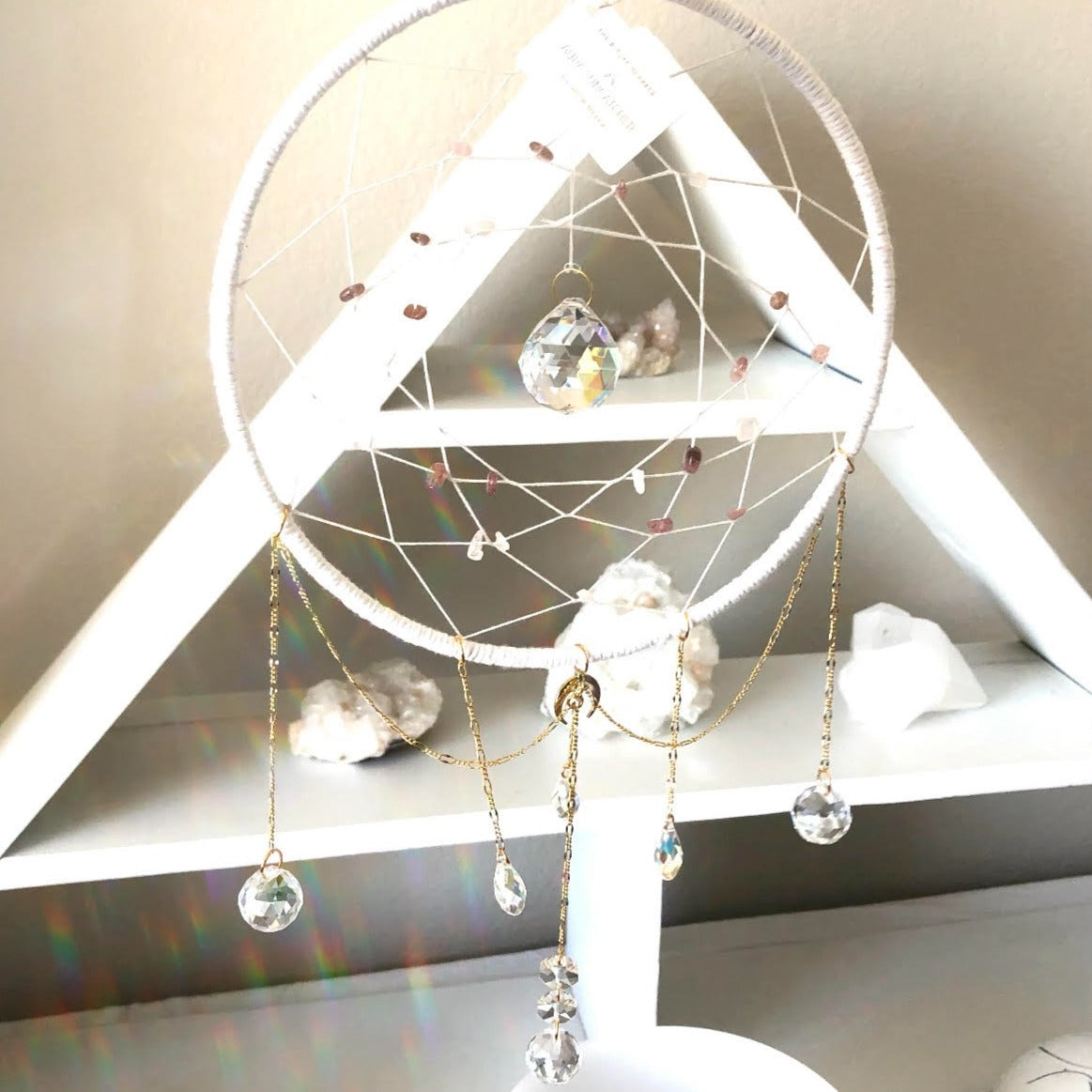 White Aura with Strawberry & Rose Quartz Dream Catcher